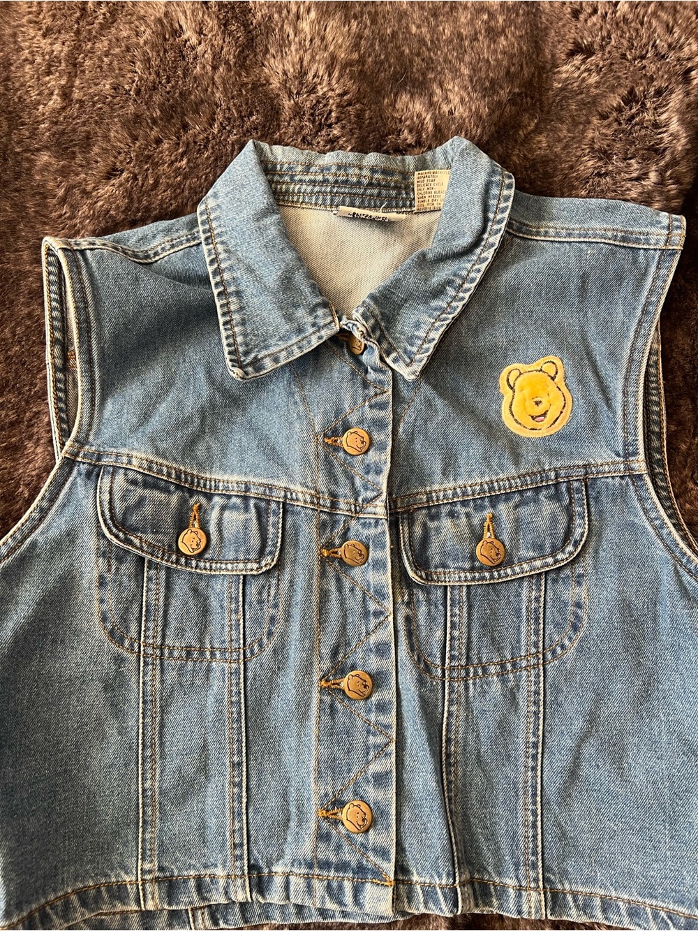 Vintage 1990s Disney Winnie the Pooh Cropped Denim Vest L/G